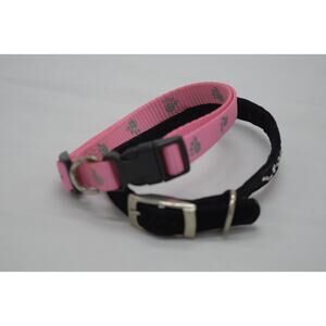Pink w/ grey Paw Print & Black w/ Rhinestones Dog Collars Small Dog Adjustable